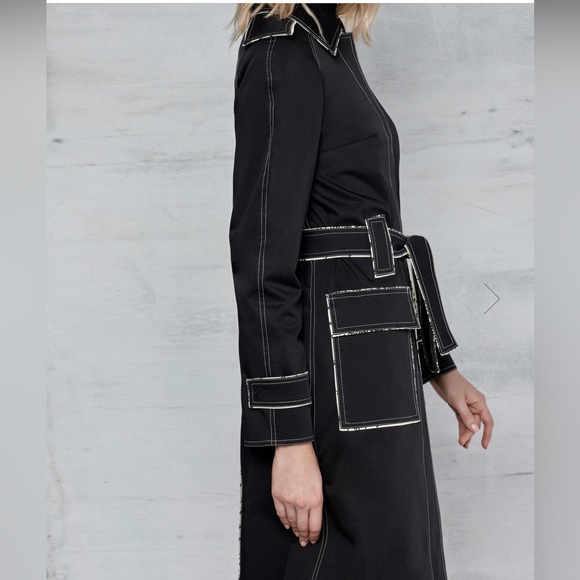 Premiere Collection trench coat size small black, belted, white thread, EUC, S - Picture 4 of 5